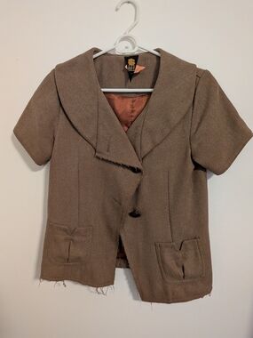 Brooklyn Industries Brown Herringbone Short Sleeve Jacket | Raw Edge | Copper